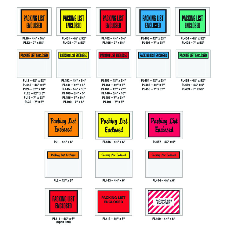 Packing List Enclosed" Envelopes