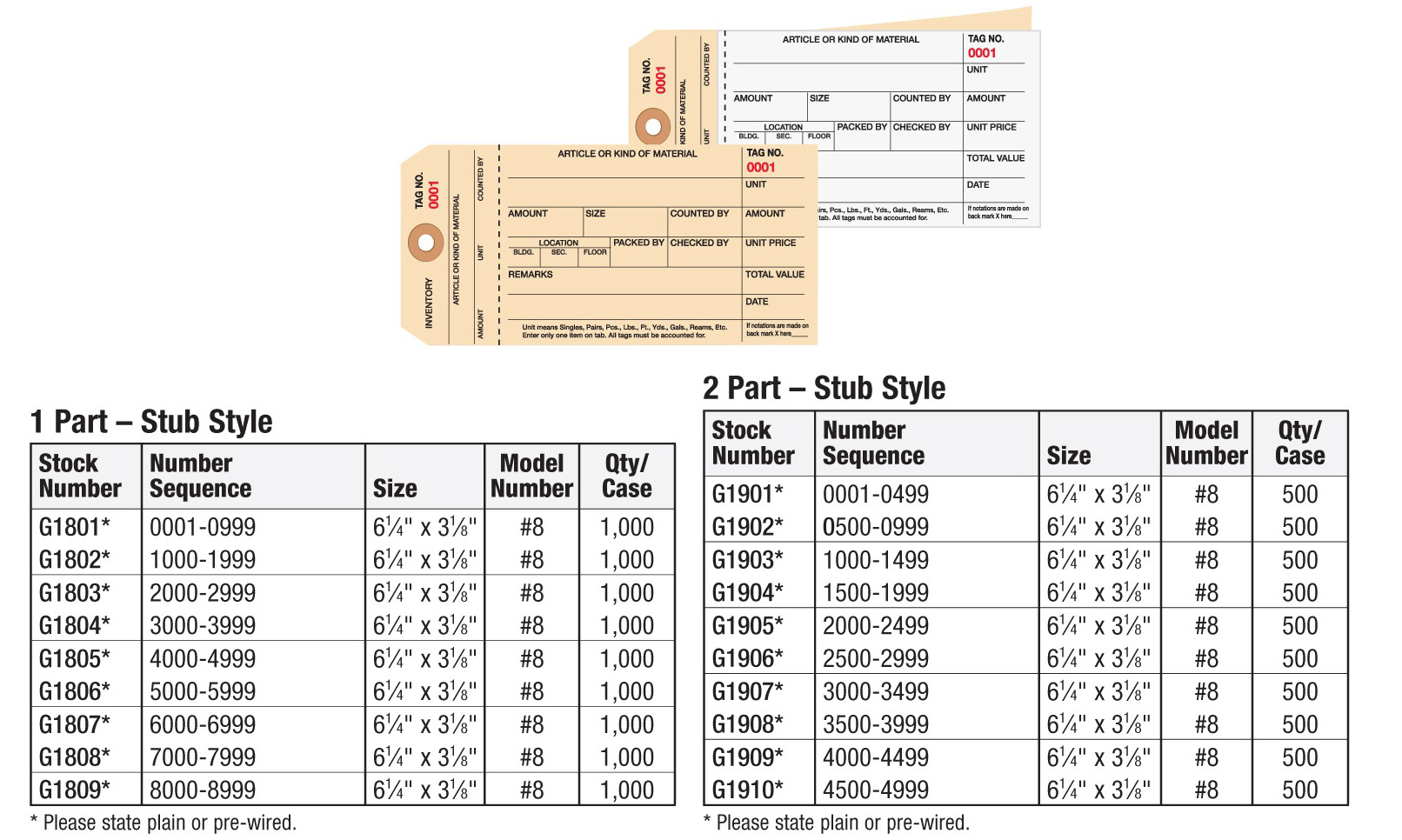 Stub Style Inventory Tags